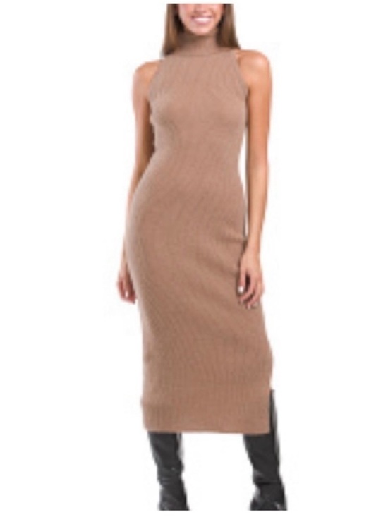 House of Harlow 1960 Dresses & Skirts - House Of Harlow 1960 Tan Ribbed Turtle Neck Sleeveless Dress Medium Pima Cotton